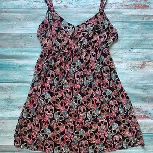 Torrid sugar skull Dress A-line ruffles short black sz 1